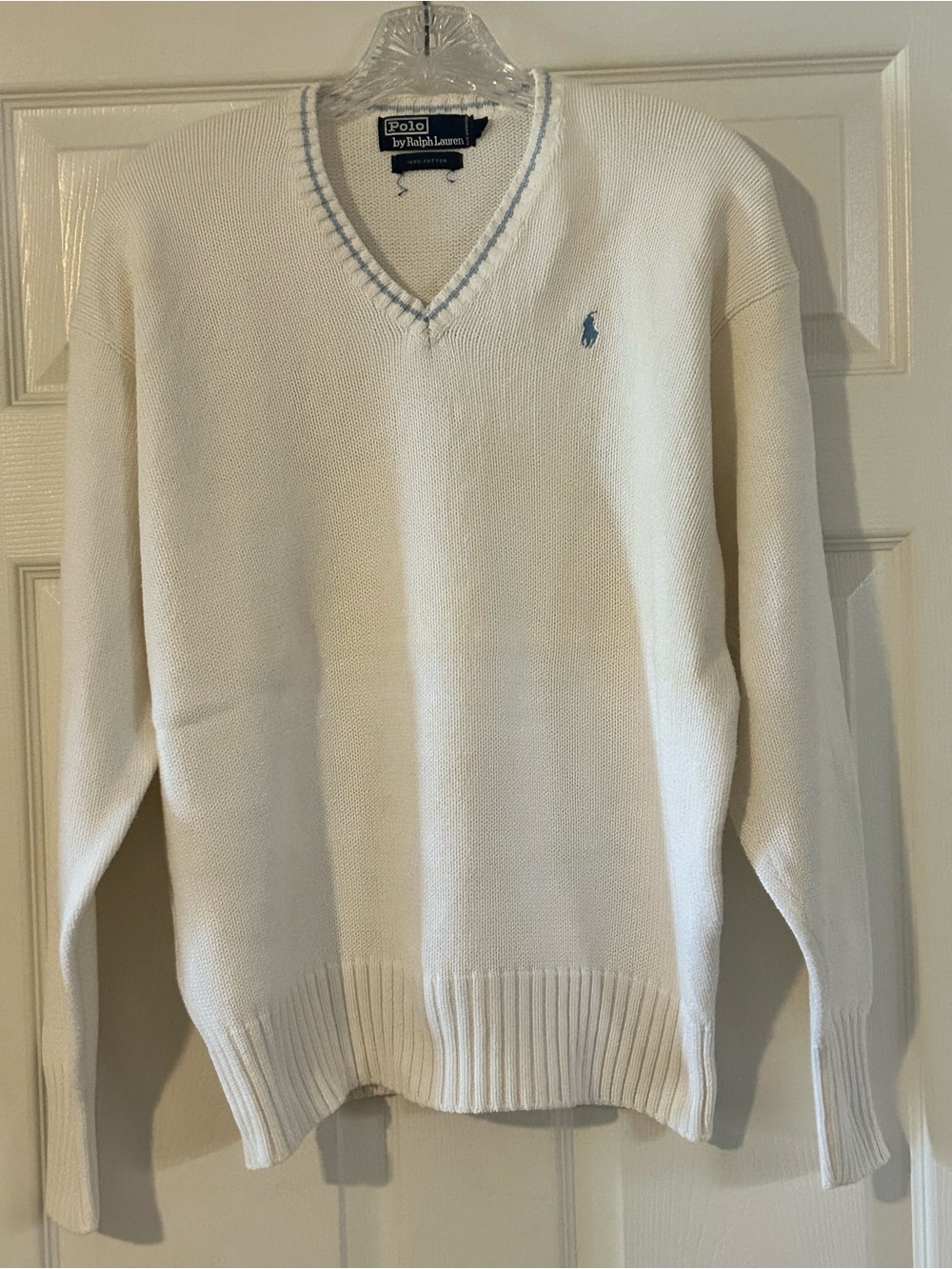 Polo by Ralph Lauren Vintage 100% Cotton Knit V Neck Sweater Large